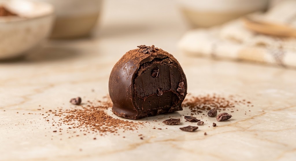 Bombón de chocolate negro artesanal