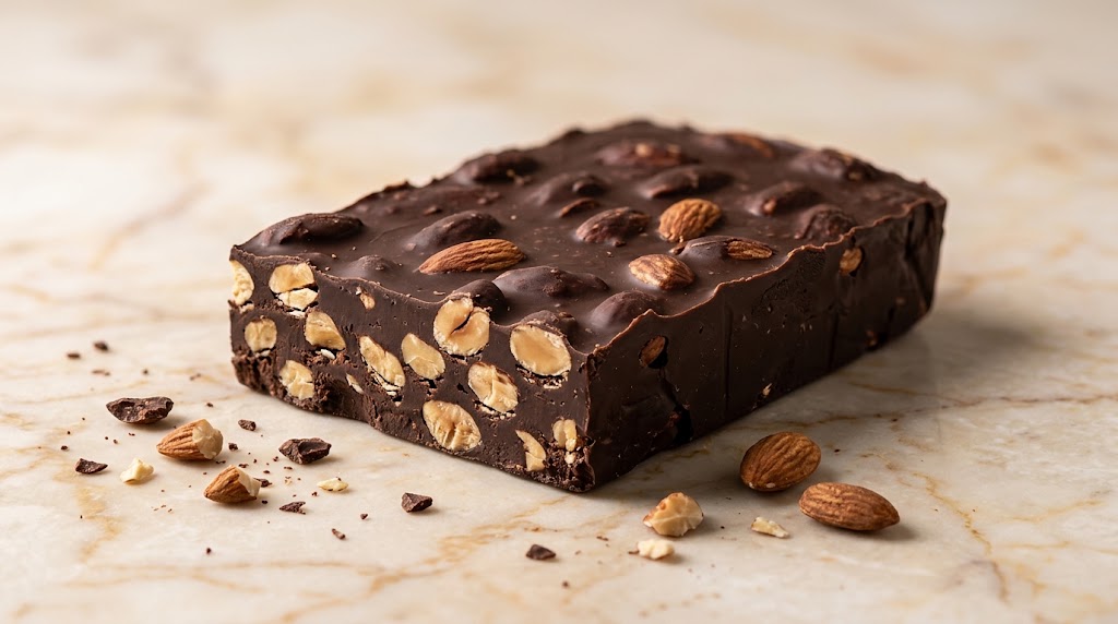 Turrón de chocolate y almendra sin azúcar artesanal
